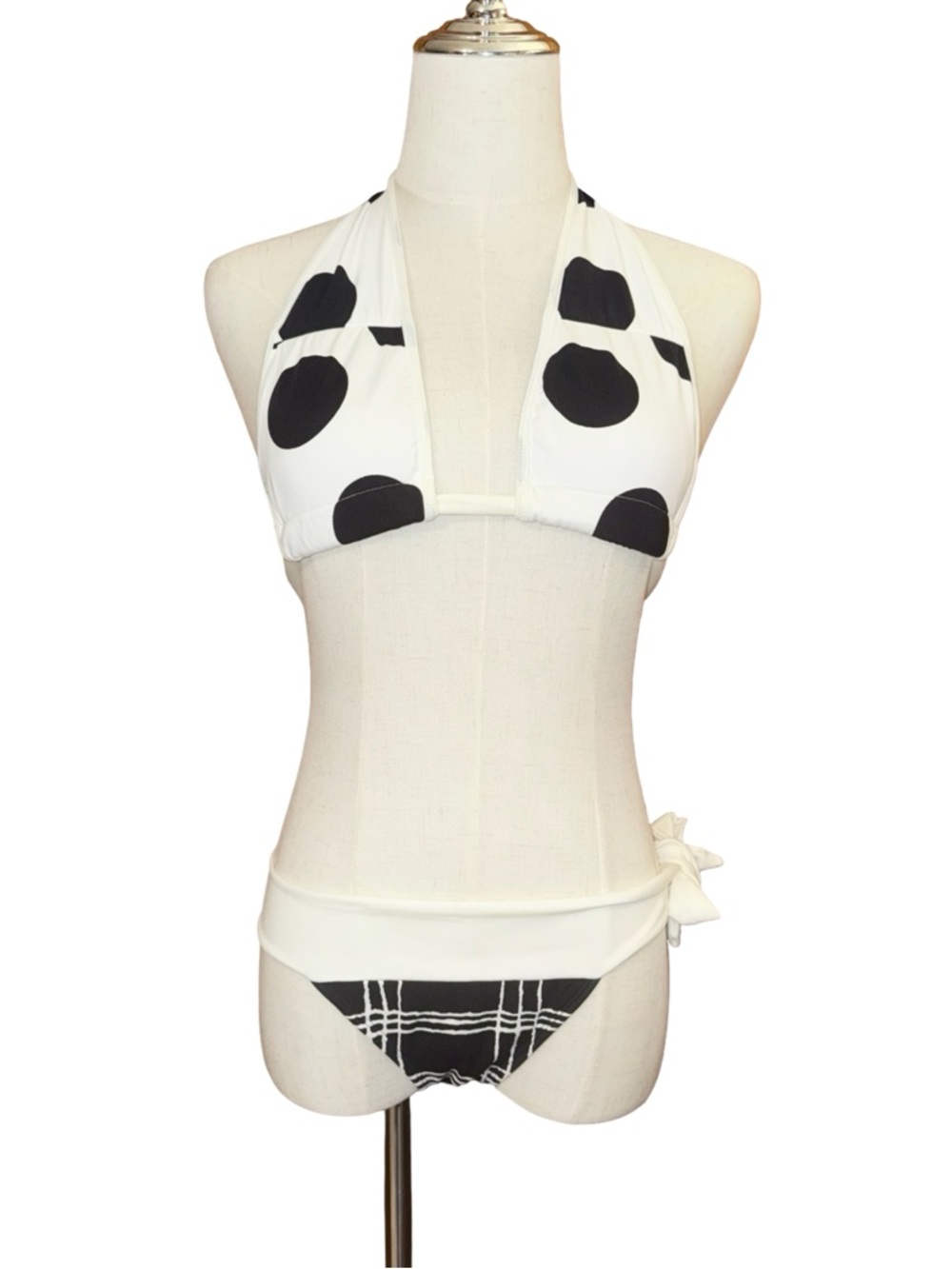 NWOT Poko Pano White And Black Polka Dot Halter Bikini